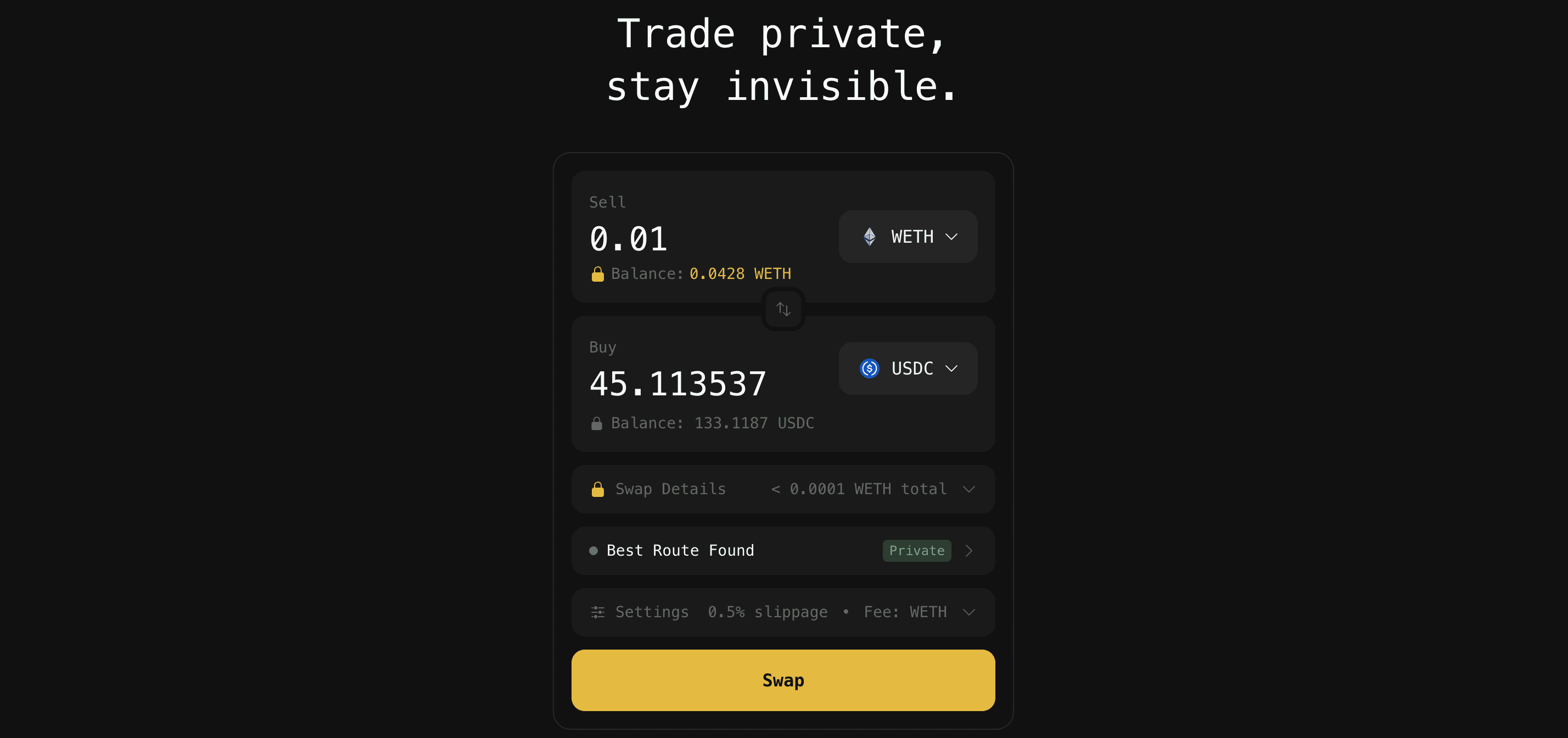 Execute Private Swap