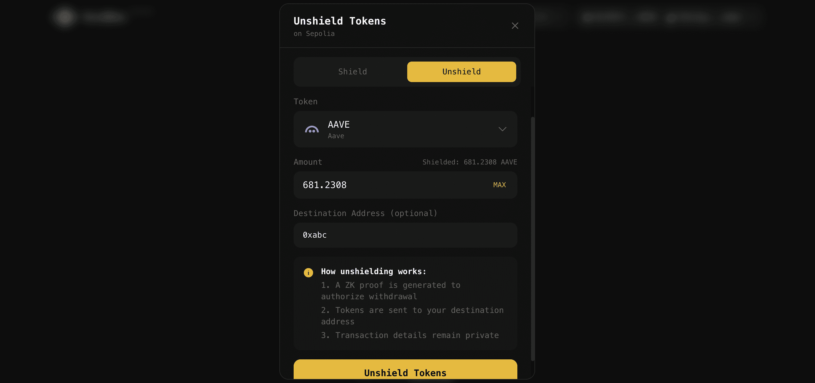 Unshield Tokens
